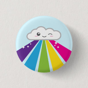 Badge Rond 2,50 Cm Cloud Kawaii et bouton arc-en-ciel