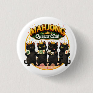 Badge Rond 2,50 Cm Club des Reines de Mahjong Chats Noirs Mignons