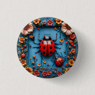 Badge Rond 2,50 Cm Coccinelle 3D colorée Cadeau pour amateurs de jard