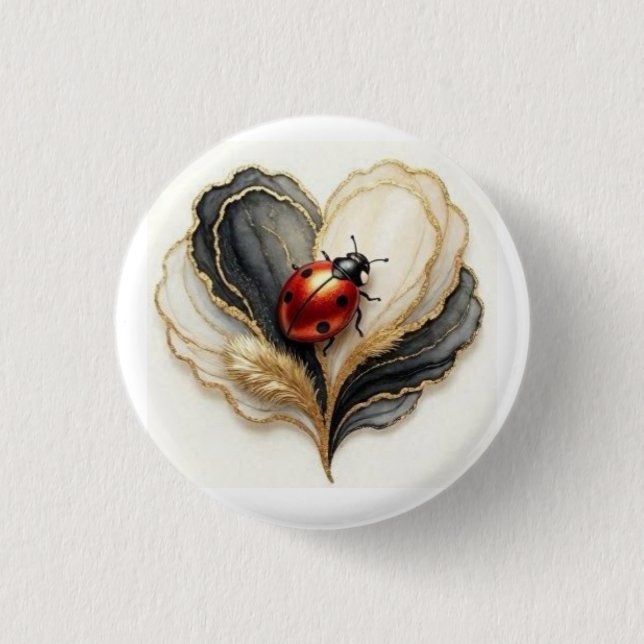 Badge Rond 2,50 Cm Coccinelle Ladybug Feuille de cœur  (Devant)