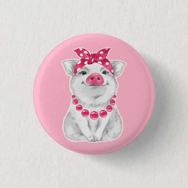 Badge Rond 2,50 Cm Cochon en bandana (Devant)