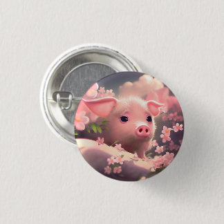 Badge Rond 2,50 Cm Cochon Fluffé Cute