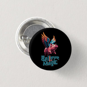 Badge Rond 2,50 Cm Cochon mignon avec ailes colorées Croire en la m