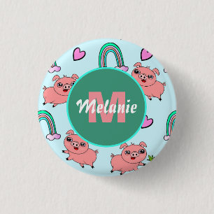 Badge Rond 2,50 Cm Cochons et arcs-en-ciel personnalisés mignons et e