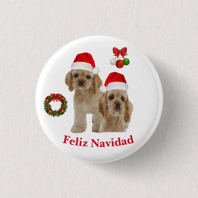 Badge Rond 2,50 Cm Cocker spaniel Feliz Navidad  Button (Devant)