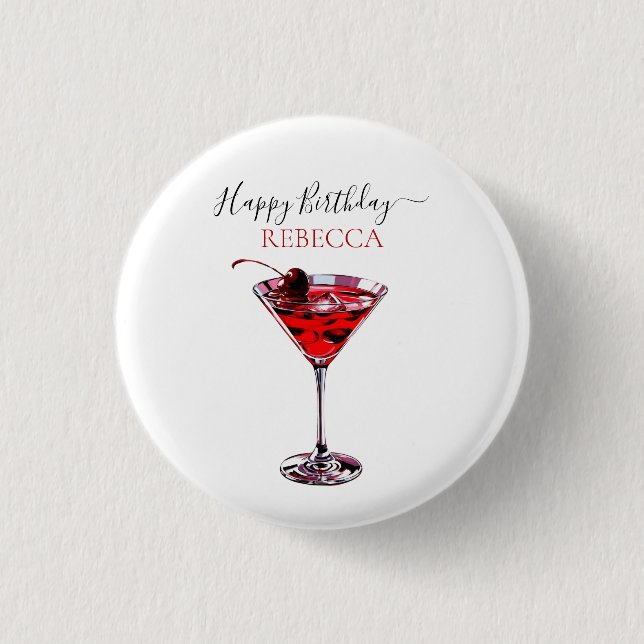 Badge Rond 2,50 Cm Cocktail Party Cherry Martini Happy Birthday (Devant)