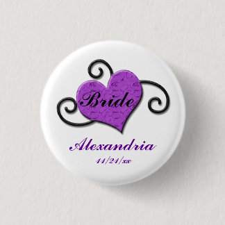 Badge Rond 2,50 Cm Coeur crépité de lavande de "jeune mariée" -