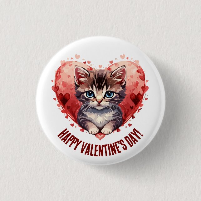 Badge Rond 2,50 Cm Coeur de chat Heureuse Sainte-Valentin (Devant)