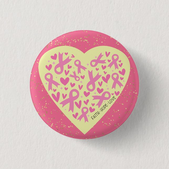 Badge Rond 2,50 Cm Coeur de soutien du cancer du sein (Devant)