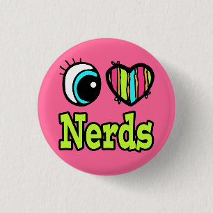 Badge Rond 2,50 Cm Coeur des yeux lumineux J'aime les nerds