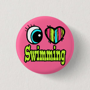 Badge Rond 2,50 Cm Coeur des yeux lumineux J'aime nager