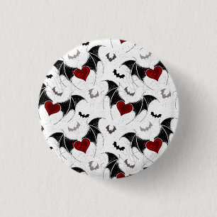 Badge Rond 2,50 Cm Coeur d'Halloween avec ailes de chauve-souris noir