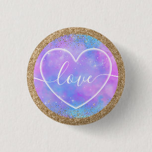 Badge Rond 2,50 Cm Cœur doux sur ombre dégradé pastel Amour