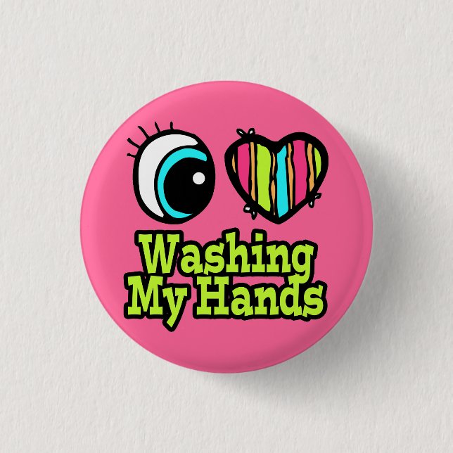 Badge Rond 2,50 Cm Coeur Oeil Lumineux J'Aime Me Laver Les Mains (Devant)