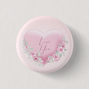 Badge Rond 2,50 Cm Coeur rose Valentines