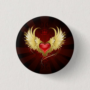 Badge Rond 2,50 Cm Coeur rouge avec ailes d'or