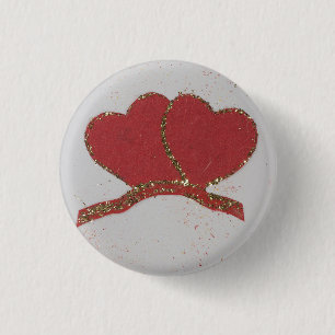 Badge Rond 2,50 Cm Coeur rouge or pétillant Valentine's