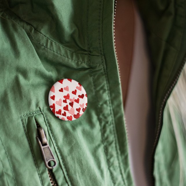 Badge Rond 2,50 Cm Coeurs d'aquarelle de la Saint-Valentin - rouge (Créateur téléchargé)