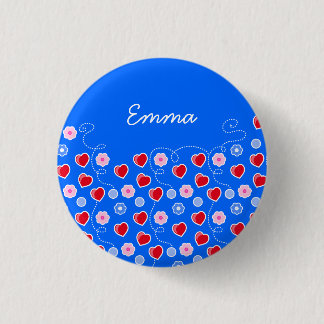 Badge Rond 2,50 Cm Coeurs et bouton personnalisable de fleurs
