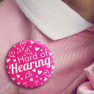 Badge Rond 2,50 Cm Cœurs Féminins Rose Chaud Blanc Malentendant