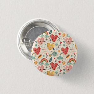 Badge Rond 2,50 Cm Cœurs Joyeux - Motif Fantaisiste de la Saint-Valen