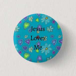 Badge Rond 2,50 Cm Coeurs roses Fleurs blanches Jésus m'aime Bouton