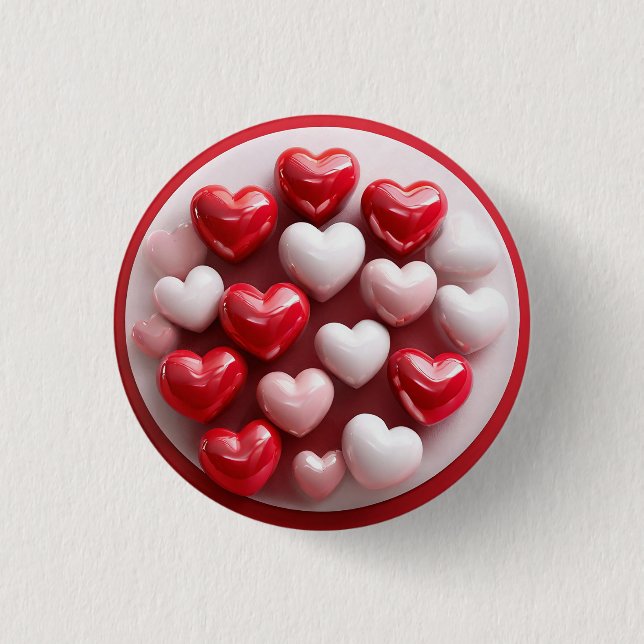 Badge Rond 2,50 Cm Cœurs rouges et blancs brillants (Devant)