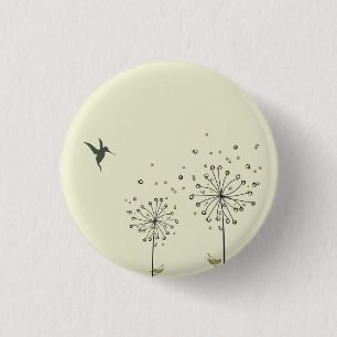 Badge Rond 2,50 Cm Colibri et pissenlit