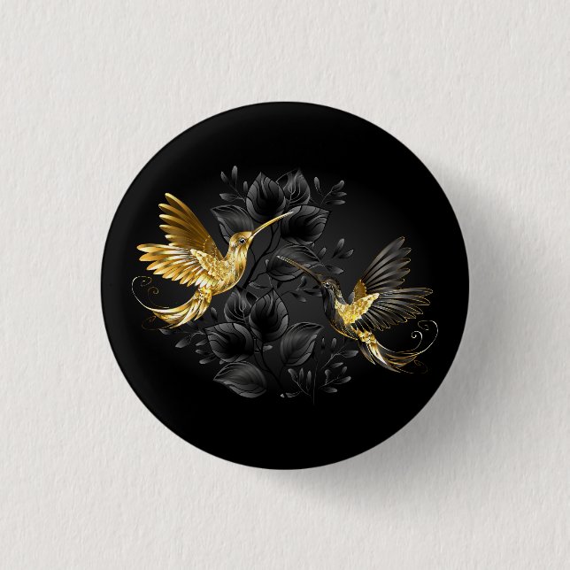 Badge Rond 2,50 Cm Colibri noir et or (Devant)
