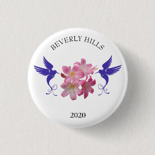 Badge Rond 2,50 Cm Colibris et fleurs bleus