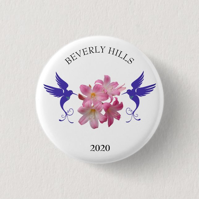 Badge Rond 2,50 Cm Colibris et fleurs bleus (Devant)