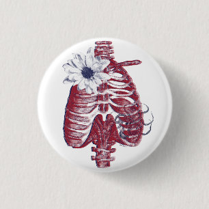 Badge Rond 2,50 Cm Collage Abstrait Tournesol Ribcage Et Pieuvre