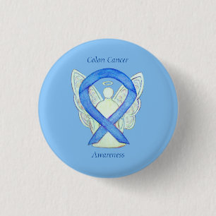 Badge Rond 2,50 Cm Colon Cancer Angel Blue Awareness Ruban Art Pin