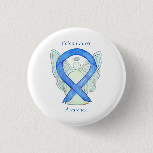 Badge Rond 2,50 Cm Colon Cancer Angel Blue Awareness Ruban Art Pin (Devant)