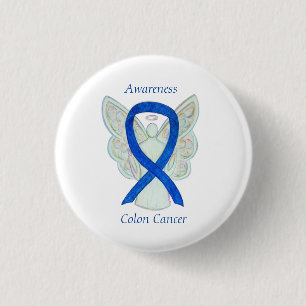Badge Rond 2,50 Cm Colon Cancer Angel Blue Awareness Ruban Art Pin