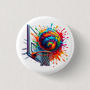 Badge Rond 2,50 Cm Coloré Basketball Tie Tee Couleur Splash Basketbal