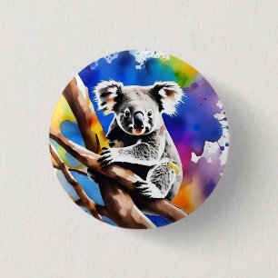 Badge Rond 2,50 Cm Coloré Koala Bear Aquarelle Splash,