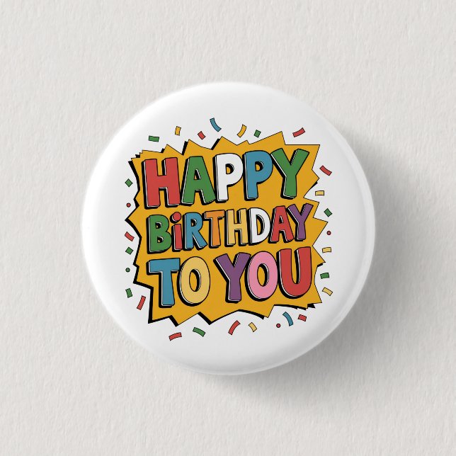 Badge Rond 2,50 Cm Comic Burst Joyeux Anniversaire (Devant)