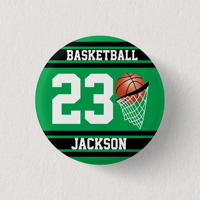 Badge Rond 2,50 Cm Conception de basket-ball en vert et noir (Devant)