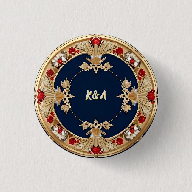Badge Rond 2,50 Cm Conception de cercle floral orné doré (Devant)