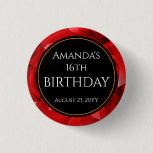 Badge Rond 2,50 Cm Conception de cristal abstrait rouge Texte personn