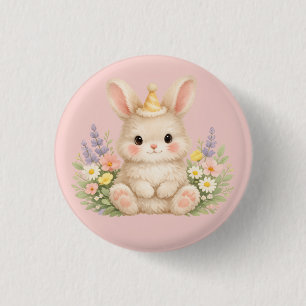 Badge Rond 2,50 Cm Conception de fleur sauvage de lapin duveteux pour