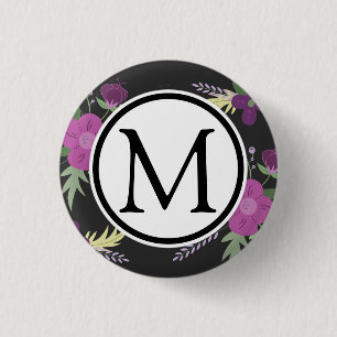 Badge Rond 2,50 Cm Conception de fleurs violettes et noires