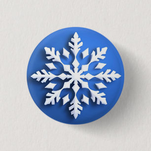 Badge Rond 2,50 Cm Conception de flocon de neige blanc détaillé