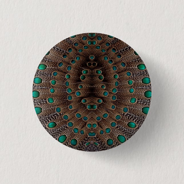 Badge Rond 2,50 Cm Conception de fractale de plume de faisan (Devant)