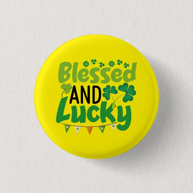Badge Rond 2,50 Cm Conception de la Saint-Patrick bénie et chanceuse- (Devant)
