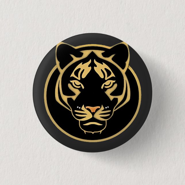 Badge Rond 2,50 Cm Conception de logo de tigre doré stylisé (Devant)