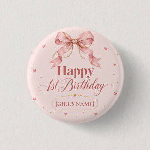 Badge Rond 2,50 Cm Conception de premier anniversaire avec un nœud Ro