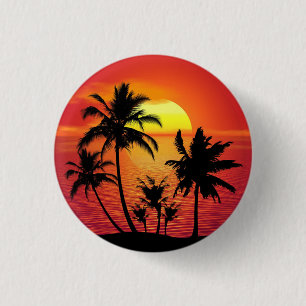 Badge Rond 2,50 Cm Conception de silhouette de palmiers au coucher du