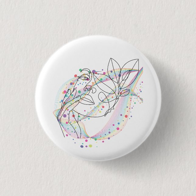Badge Rond 2,50 Cm Conception de visage en dessin linéaire, design ar (Devant)